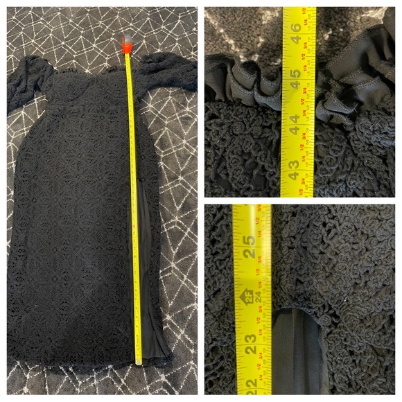 ASOS LUXE Curve off shoulder crochet bardot midi dress with bow back in black - Picture 7 of 10